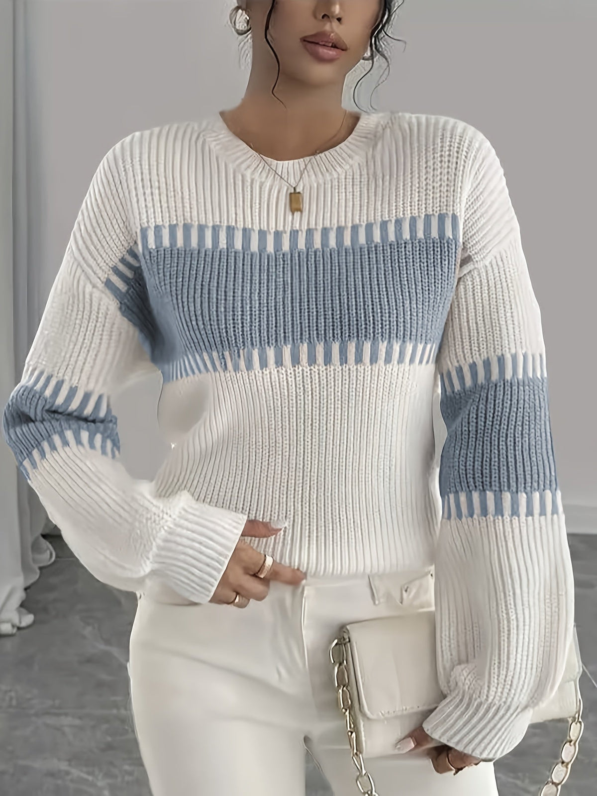Women's Colour Block Striped Jumper – Drop Shoulder