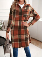 Women's Longline Plaid Coat – Relaxed Fit