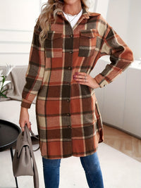 Women's Longline Plaid Coat – Relaxed Fit