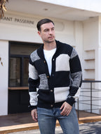Men's Black & White Colour Block Cardigan