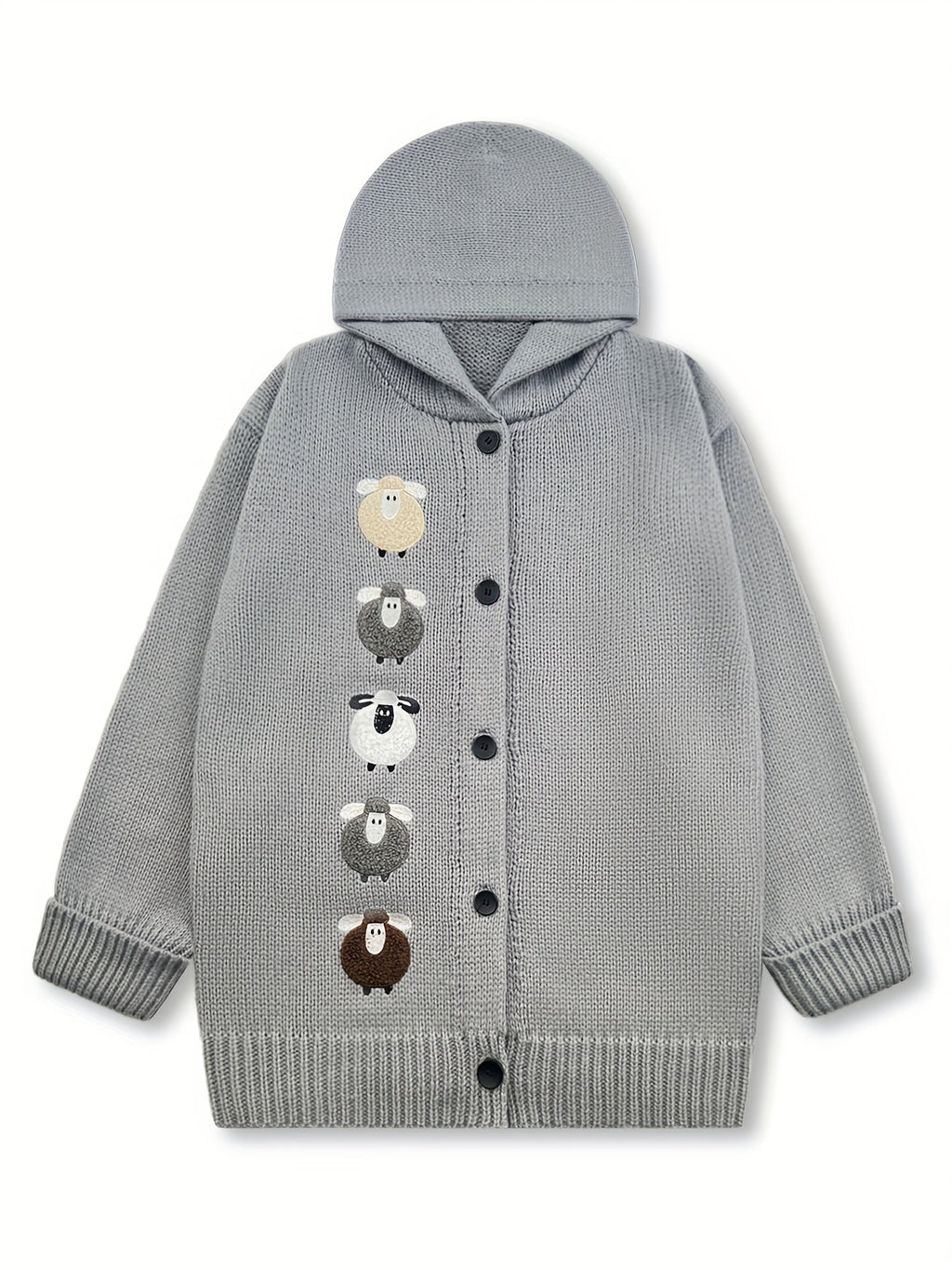 Women's Chunky Hooded Cardigan with Sheep Design