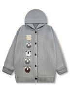 Women's Chunky Hooded Cardigan with Sheep Design