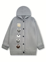 Women's Chunky Hooded Cardigan with Sheep Design