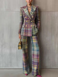 Women's Multicolour V-Neck Trouser Suit – Sculpted Shoulders – Multicolor