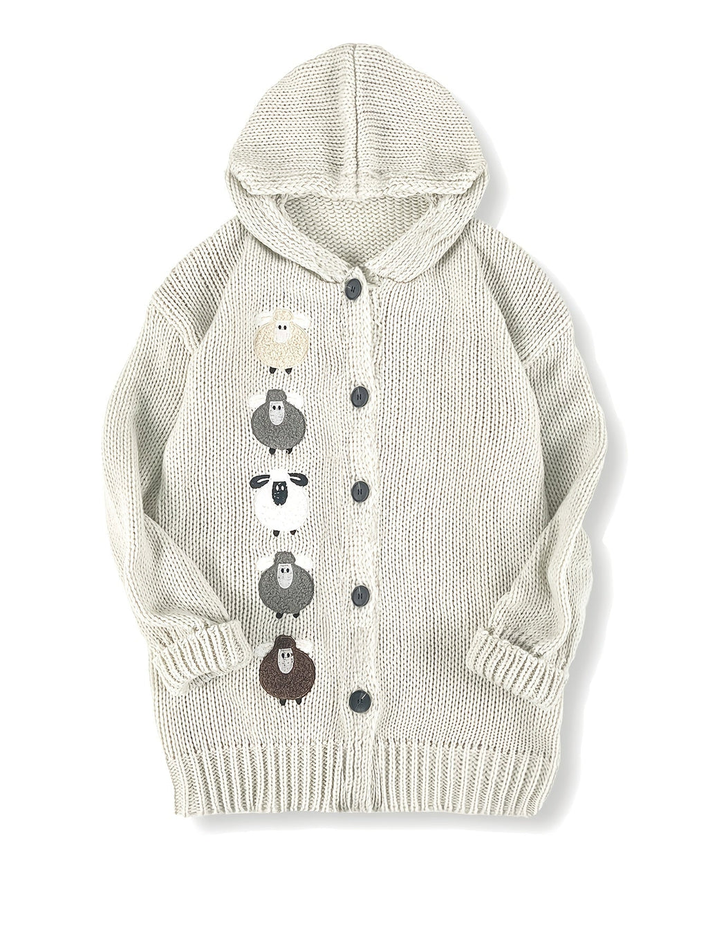 Women's Chunky Hooded Cardigan with Sheep Design