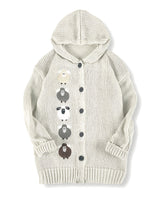 Women's Chunky Hooded Cardigan with Sheep Design