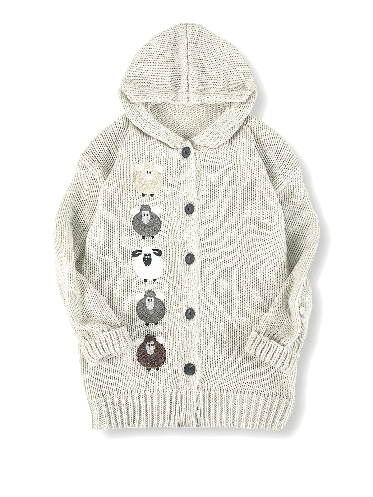 Women's Chunky Hooded Cardigan with Sheep Design