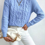 Women's Chunky Cable Knit Jumper – Drop Shoulder – Light Blue