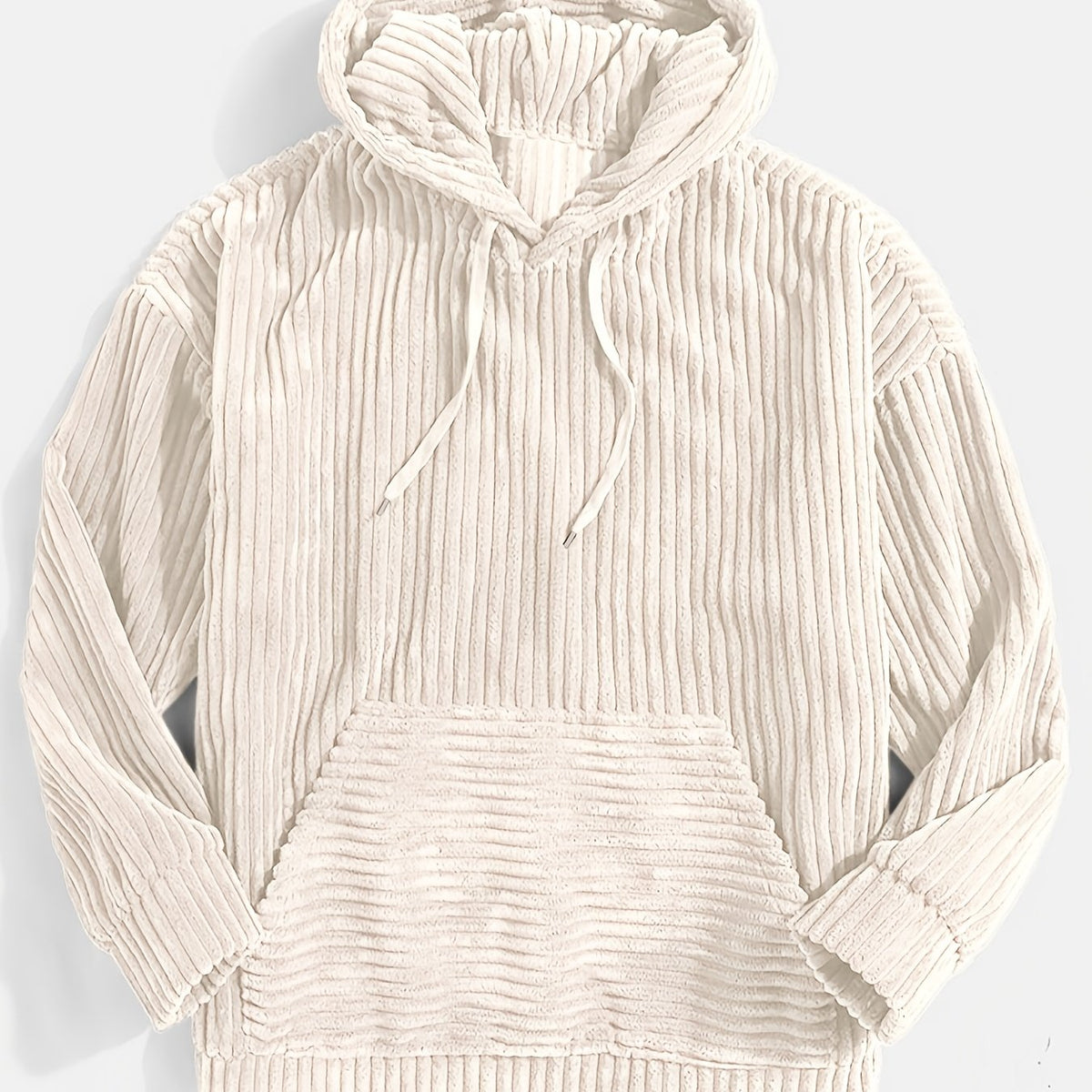 Unisex Ribbed Pullover Hoodie – Relaxed Fit – Off-white