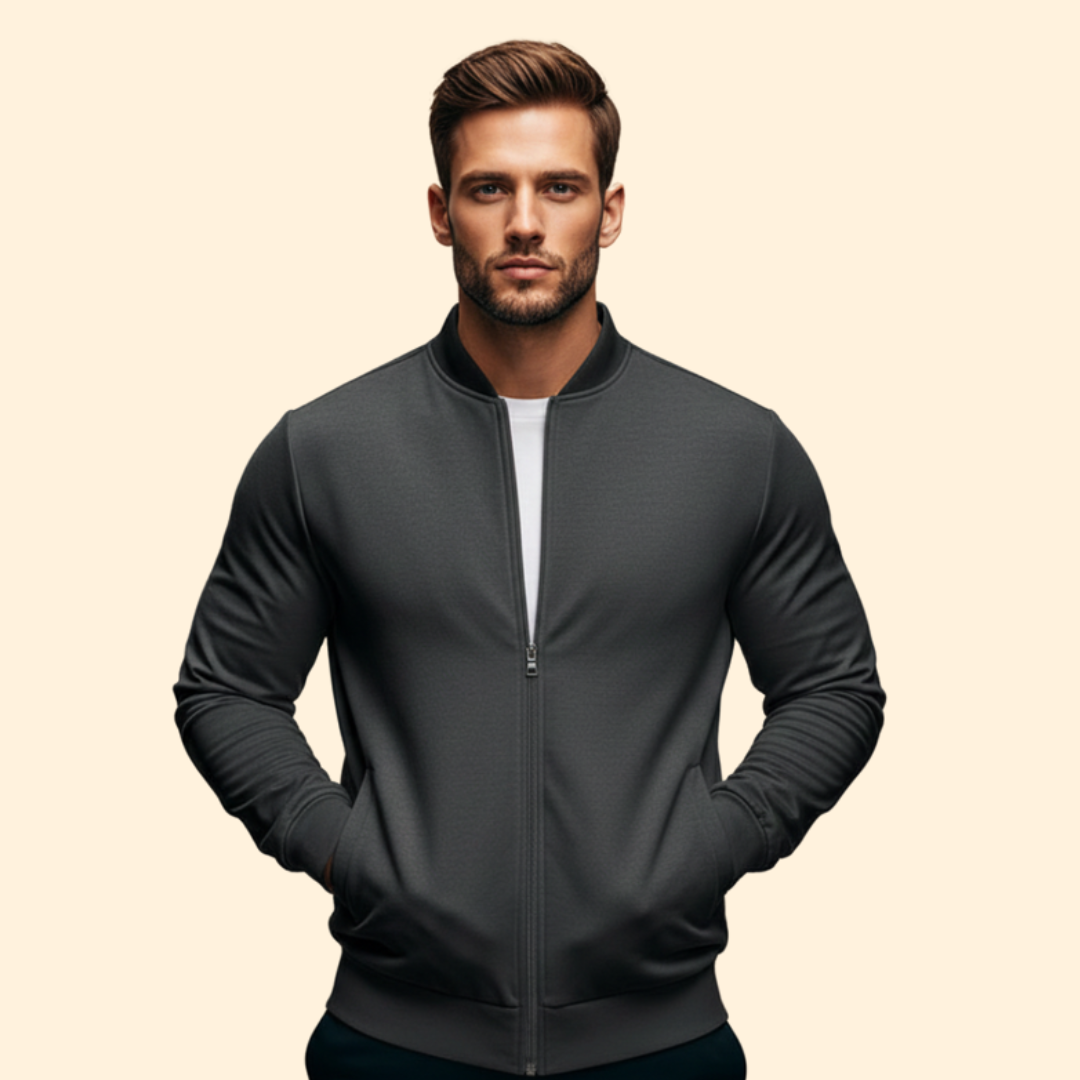 Men's High Collar Full-Zip Sport Bomber Jacket – Dark Grey