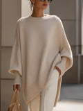 Women's Oversized Wool Jumper – Asymmetric Hem – Beige