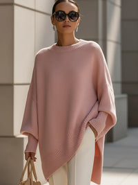 Women's Oversized Wool Jumper – Asymmetric Hem – Pink