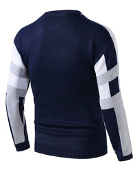 Men's Navy Colour Block Jumper