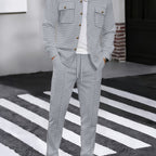 Men's Two-Piece Button-Front Set with Drawstring Trousers – Grey