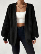 Women's Black Chunky Knit Open-Front Cardigan