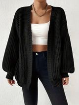 Women's Black Chunky Knit Open-Front Cardigan