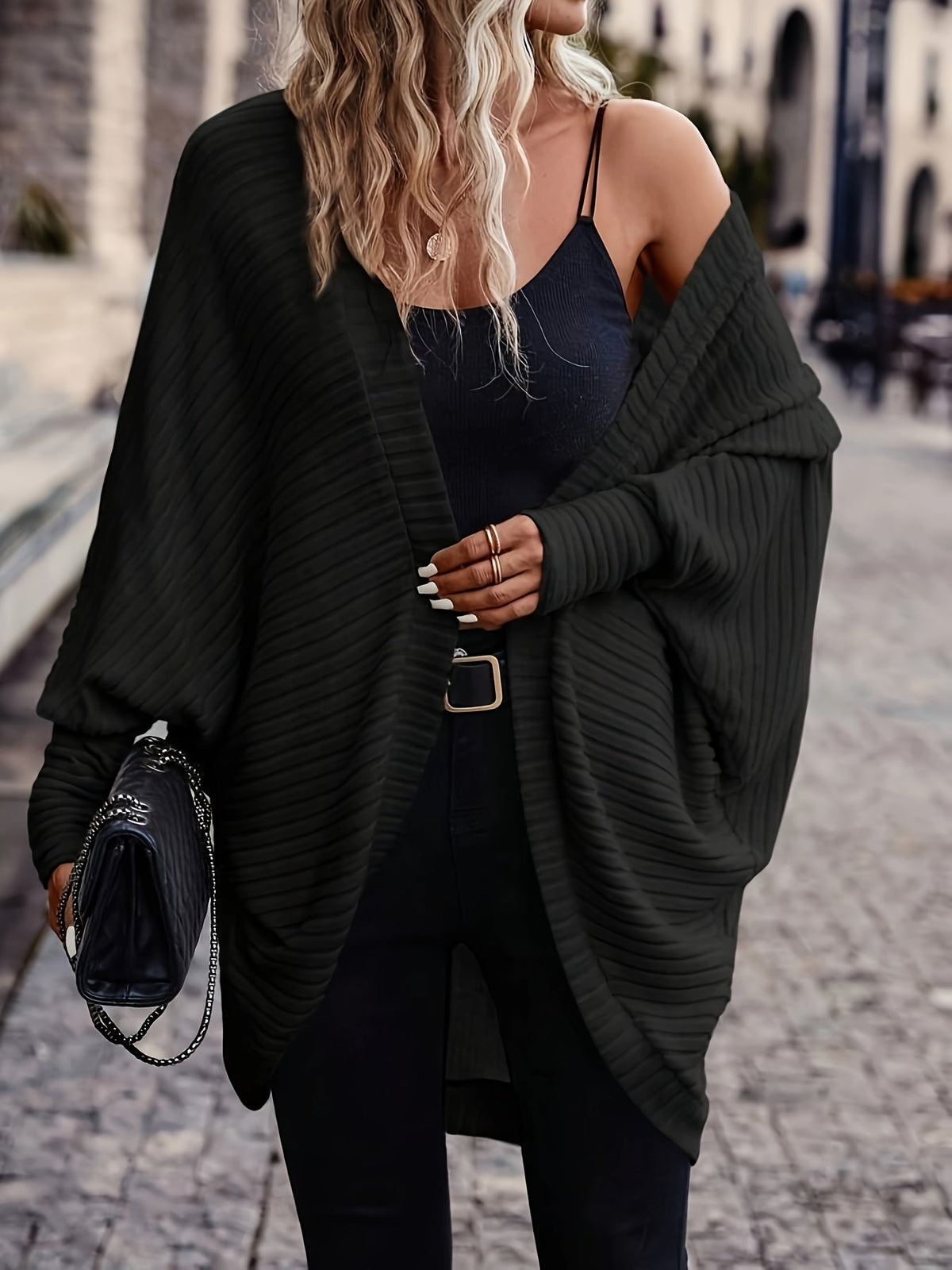 Women's Relaxed Open-Front Ribbed Cardigan