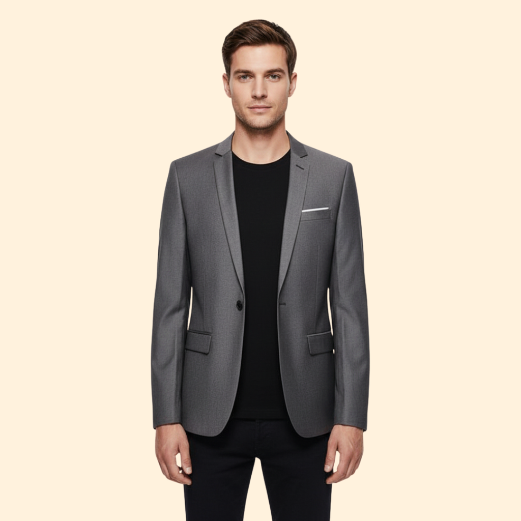 Men's Single-Button Lined Blazer – Office & Casual – Grey
