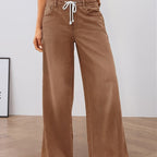 Women's High-Waisted Wide-Leg Stretch Trousers – Mocha Brown
