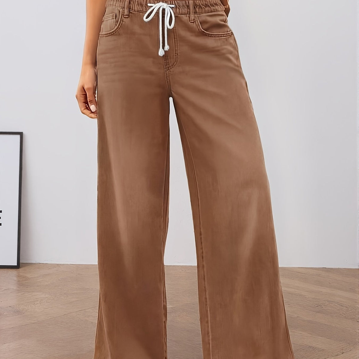 Women's High-Waisted Wide-Leg Stretch Trousers – Mocha Brown