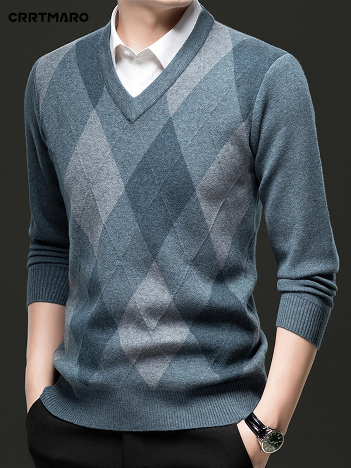 Men's Argyle V-Neck Jumper