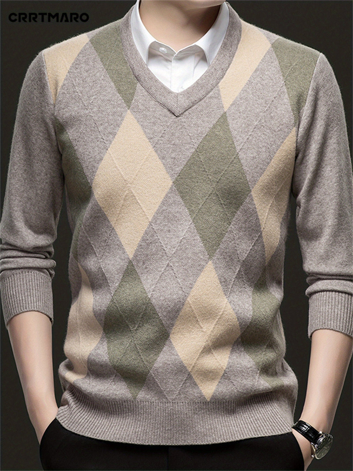 Men's Argyle V-Neck Jumper