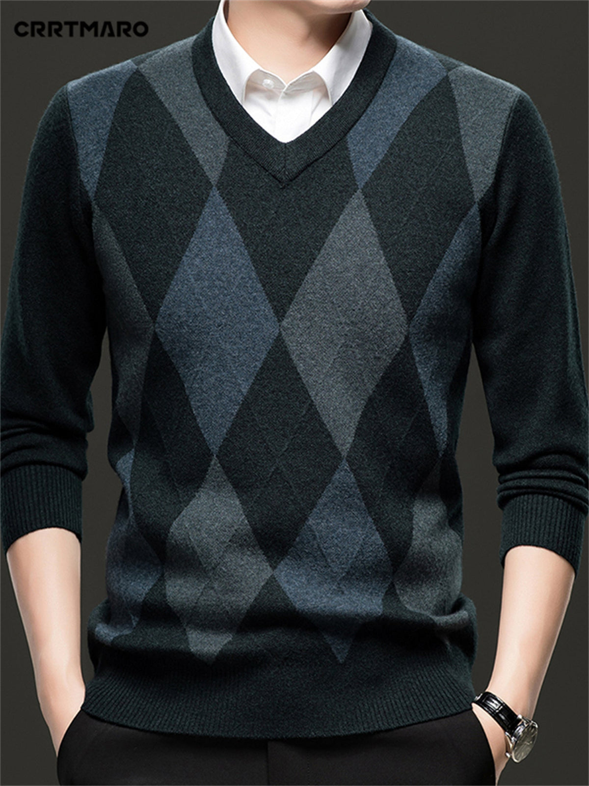Men's Argyle V-Neck Jumper