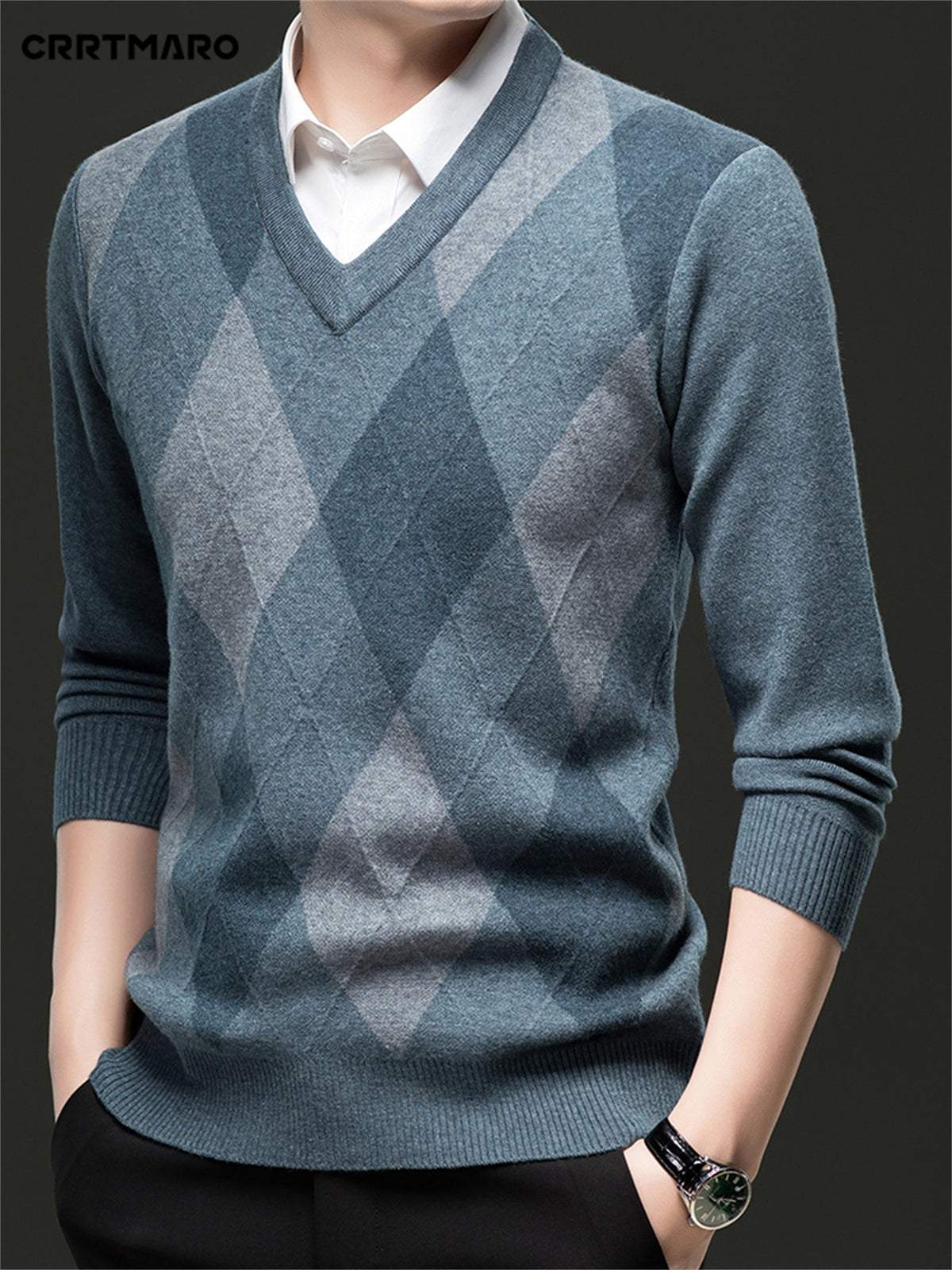 Men's Argyle V-Neck Jumper