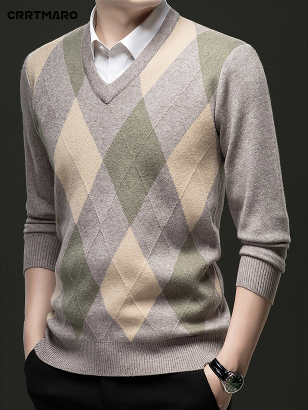 Men's Argyle V-Neck Jumper