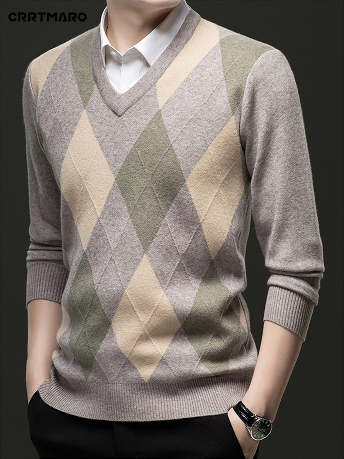 Men's Argyle V-Neck Jumper