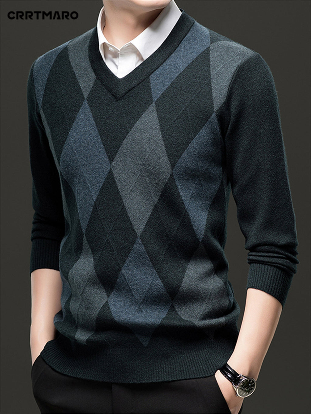 Men's Argyle V-Neck Jumper
