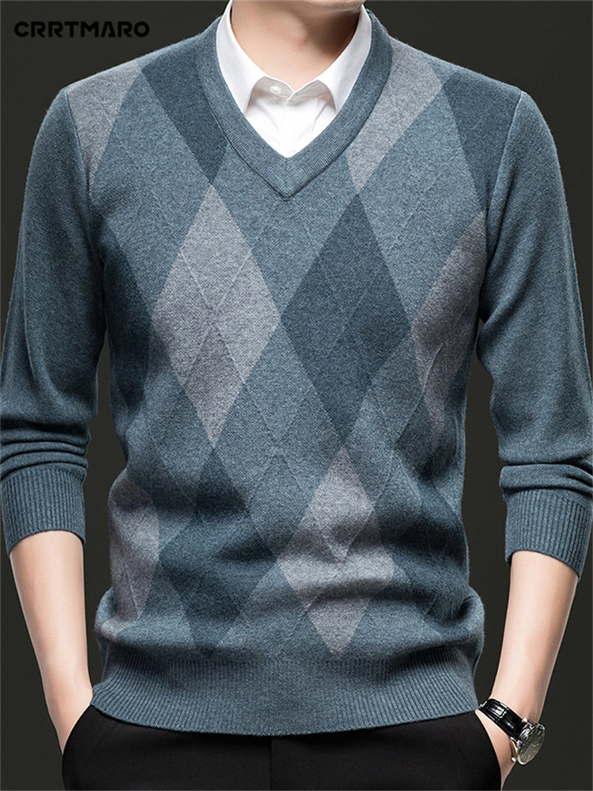 Men's Argyle V-Neck Jumper
