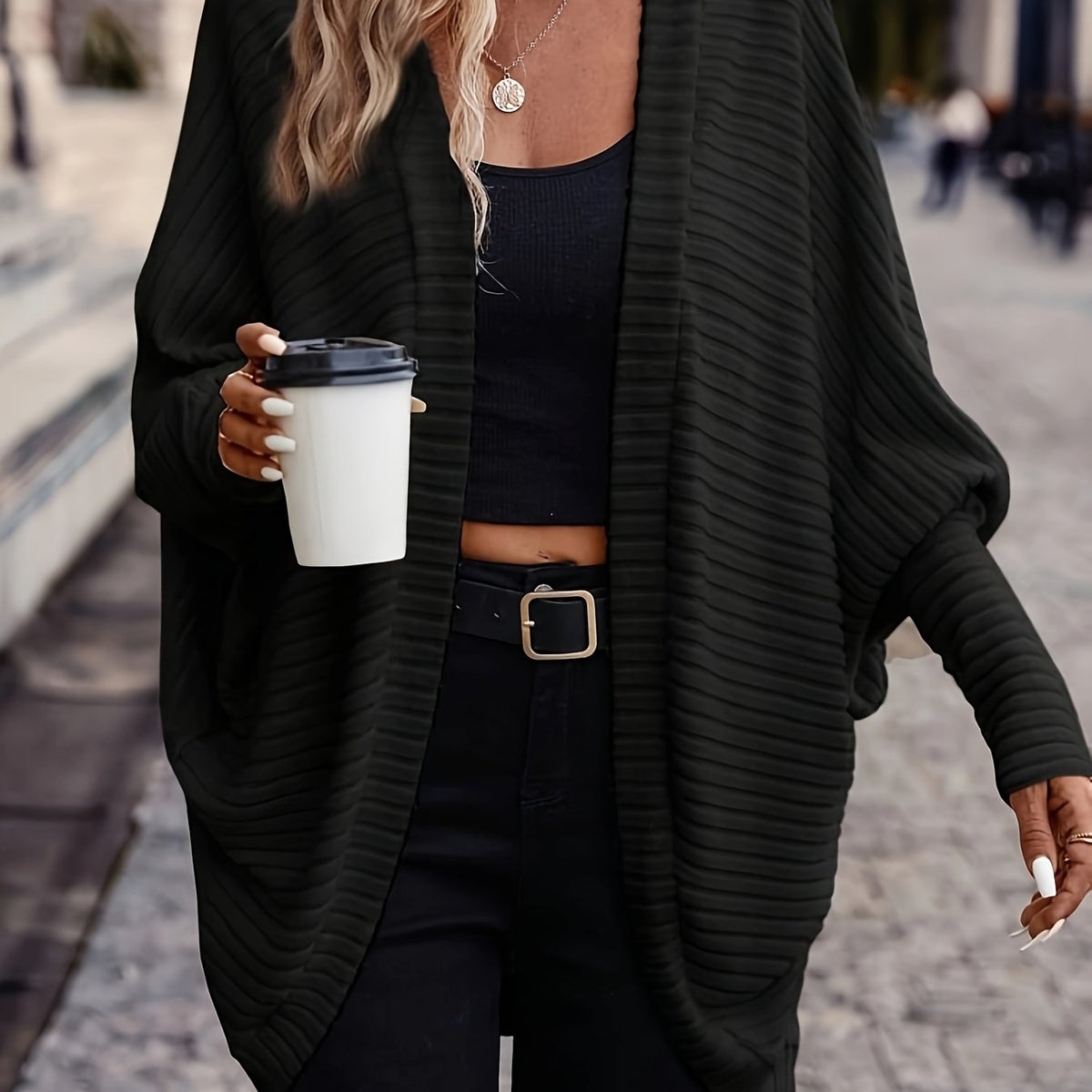 Women's Relaxed Open-Front Ribbed Cardigan