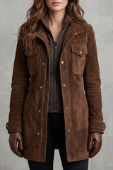 Women's Brown Longline Suede Coat