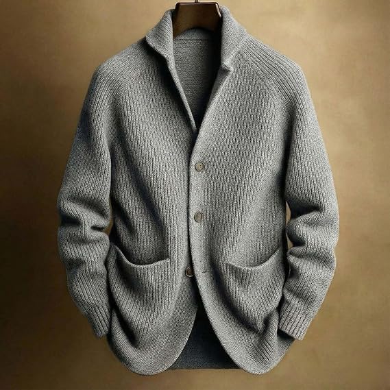 Men's Ribbed Wool Cardigan – Grey