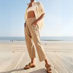 Wide Leg Pants for Women - Comfortable Cotton Blend - Casual Weekend Wear
