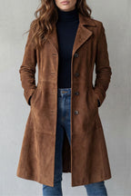 Women's Longline Vintage Suede-Finish Coat – Brown
