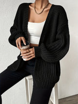 Women's Black Chunky Knit Open-Front Cardigan