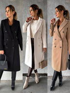 Women's Double-Breasted Winter Coat – Office & Casual