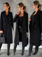 Women's Double-Breasted Winter Coat – Office & Casual