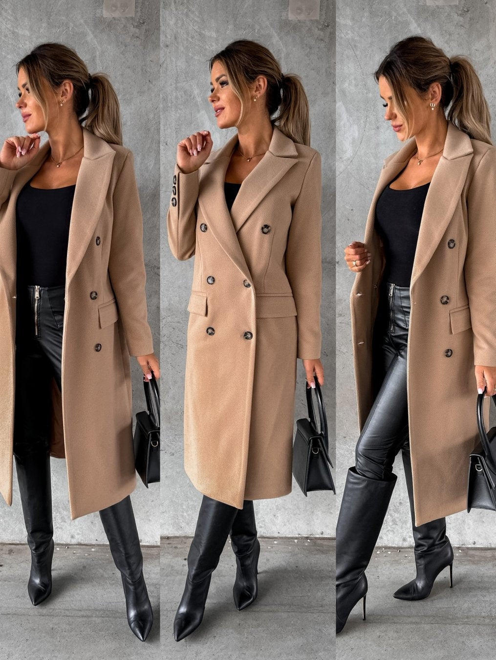 Women's Double-Breasted Winter Coat – Office & Casual