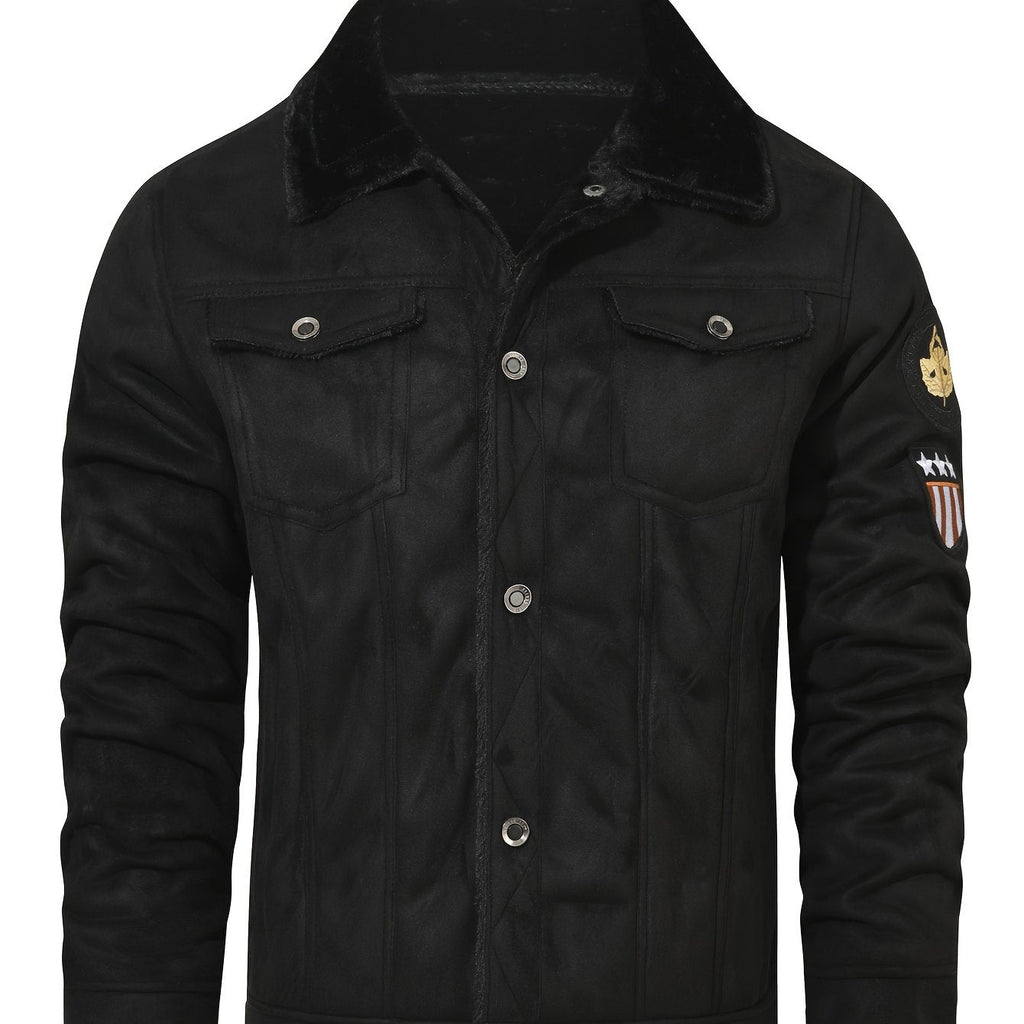 Men's Black Fleece-Lined Trucker Jacket – Black