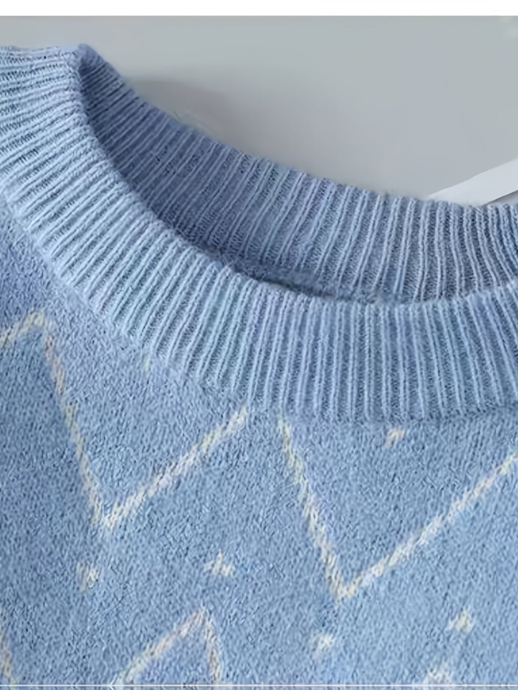 Men's Sky Blue Patterned Crew Neck Jumper