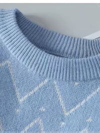 Men's Sky Blue Patterned Crew Neck Jumper