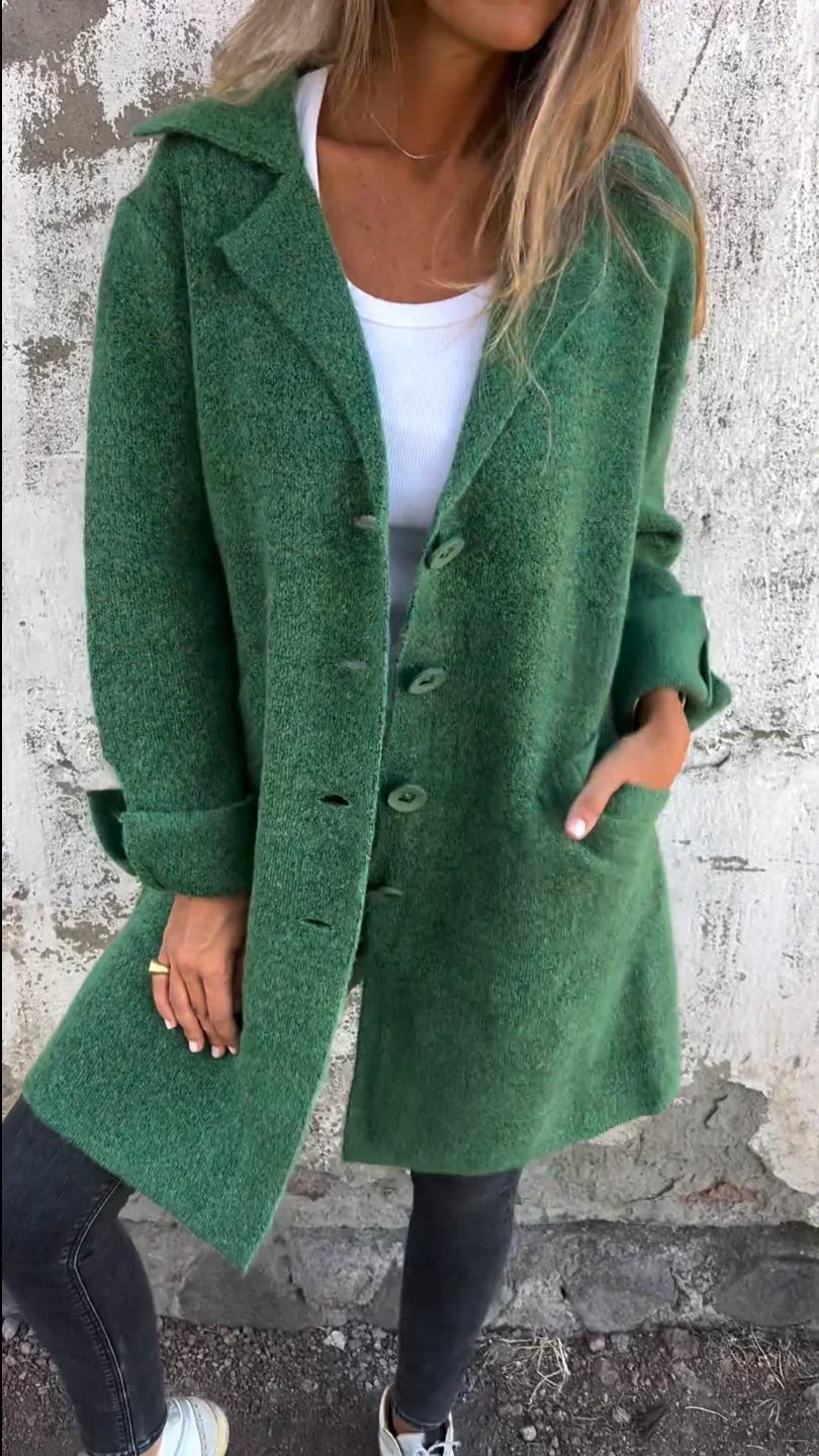 Women's Lapel Collar Button Blazer – Green