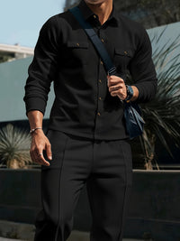Men's Two-Piece Button-Front Set with Drawstring Trousers