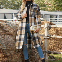 Women's Longline Plaid Coat – Relaxed Fit