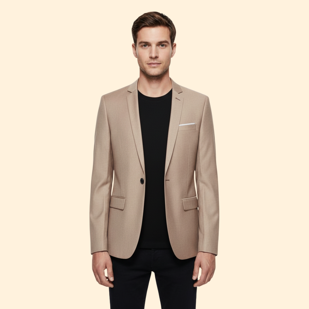 Men's Single-Button Lined Blazer – Office & Casual – Khaki