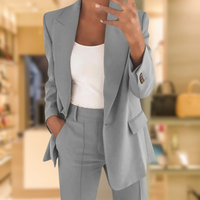 Women's Tailored Two-Piece Set – Office & Casual – Grey