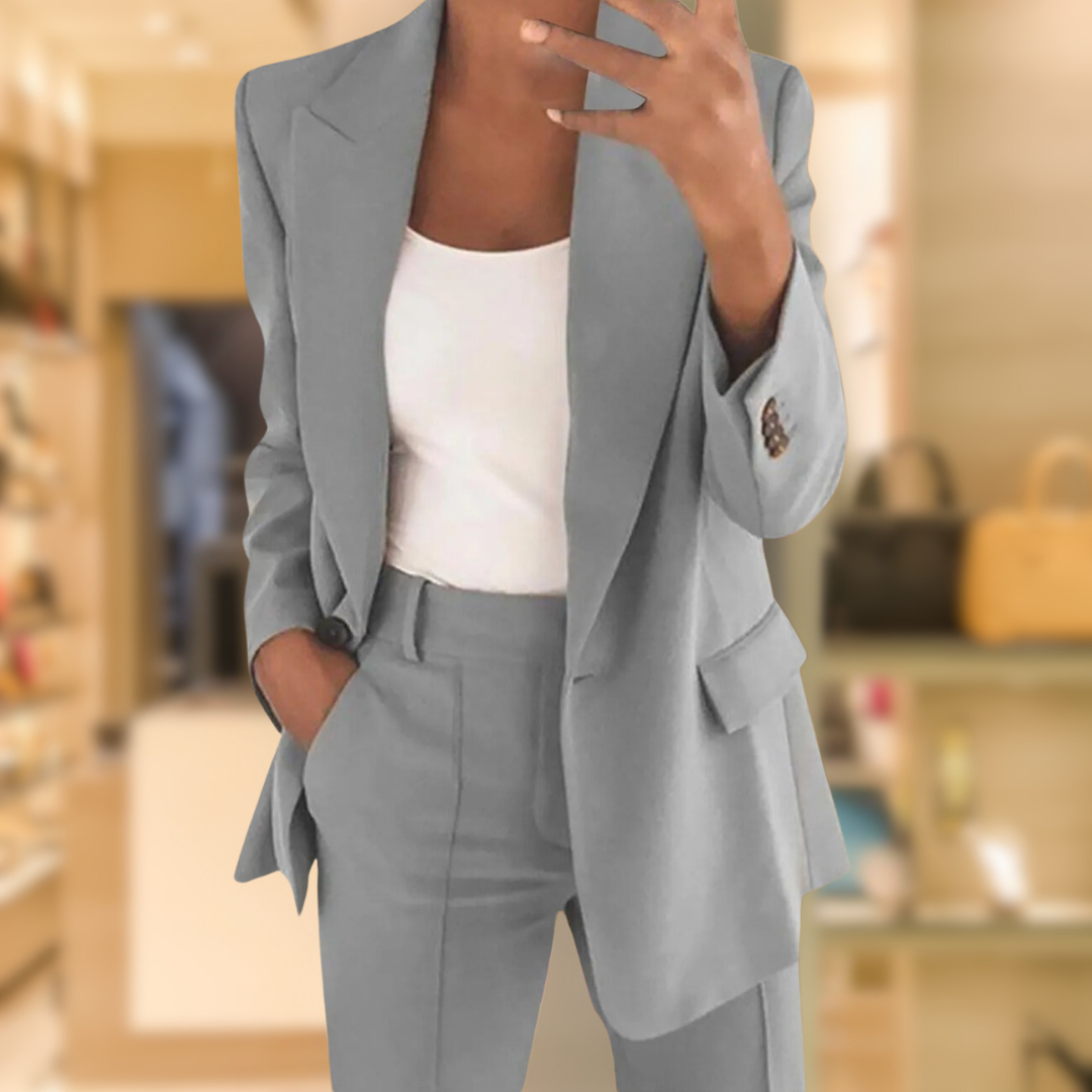 Women's Tailored Two-Piece Set – Office & Casual – Grey